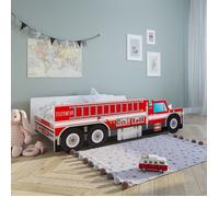 Kids Collective Lit pour enfant avec sommier à lattes 70x140 | 80x160 cm avec protection anti-chute & matelas | Lit en forme de camion de pompier pour enfants | de la naissance jusqu'à 6 ans