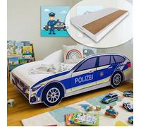 Lit de Voiture 80 x 160 cm Lit de Jeu pour Enfant avec Matelas Anti-Chute et sommier à Lattes 80 x 160 cm Lit Enfant Police Voiture Voiture Voiture