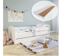 Kids Collective Lit Enfant 70x140 / 80x160 cm, Ensemble Complet avec Matelas, sommier, tiroir et barrière de sécurité | Lit Simple pour Enfants de 2 à 10 Ans | 80x160 cm | Blanc avec Motif au Choix
