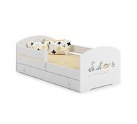 Kids Collective Lit Enfant 70x140 / 80x160 cm, Ensemble Complet avec Matelas, sommier, tiroir et barrière de sécurité | Lit Simple pour Enfants de 2 à 10 Ans | 80x160 cm | Blanc avec Motif au Choix
