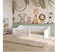 Lit enfant 80x160 cm Montessori - Sommier inclus - Barrière de sécurité - Lit au sol - Blanc ERYK
