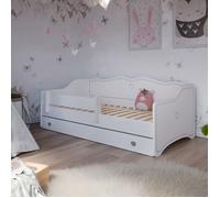 Lit enfant 80x180 EMMA - Blanc/gris - Avec sommier et tiroir lit