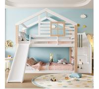 lit enfant 90 x 200 cm avec toboggan et escalier, lit superposer 2 place avec barrière de sécurité et rangement, certifié 747