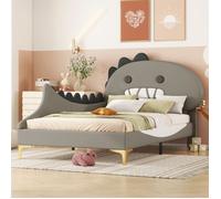 Lit enfant 90 x 200 cm forme dinosaure gris - sommier à lattes, PU, capacité 150 kg