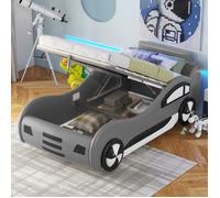Lit enfant 90 x 200 cm, lit plat, cadre de lit modèle voiture avec rangement sous le lit, sommier à lattes - gris