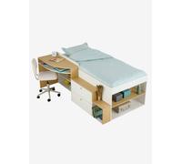 Lit enfant 90x190cm combiné avec bureau et rangement TEEN blanc 90X190