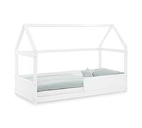 Homestyle4u Lit pour enfant 90 x 200 cm avec protection anti-chute - Sommier à lattes Montessori - Lit de sol en bois de pin - Blanc