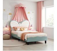 Lit Enfant 90x200 cm - AMBIANCE - Design Papillon avec Tête de Lit Rembourrée et Lampes de Lecture - Cadre de Lit, Bleu et Blanc