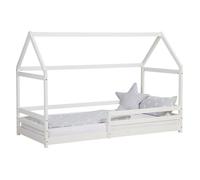 Lit Enfant 90x200 cm Blanc | Lit Cabane avec Barrière de Sécurité | Montessori | Lit Simple | avec Sommier | Bois