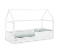 Lit Enfant 90x200 cm Blanc | Lit Cabane avec Barrière de Sécurité | Montessori | Lit Simple | avec Sommier | Bois