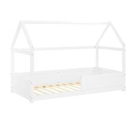 Homestyle4u Lit pour enfant 90 x 200 cm avec protection anti-chute - Sommier à lattes Montessori - Lit de sol en bois de pin - Blanc