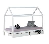 Lit enfant cabane blanc 90x200 avec 2 tiroirs