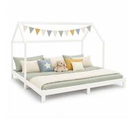 Lit Enfant 90x200 cm Blanc Lit cabane extensible en lit double Lit fonctionnel avec sommier Bois