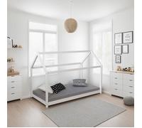 Homestyle4u Lit cabane enfant 1849 en bois – Sommier 90x200 cm – Blanc G