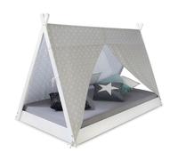 Homestyle4u Tipi-lit 1847 pour enfant 90 x 200 cm blanc/gris bois pin avec étoiles