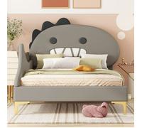 Lit enfant- 90x200 cm- forme dinosaure dessin animé- lit plat- matériau PU- gris