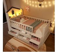 Lit enfant 90x200 cm , Lit Cabane Mi,Hauteur avec Rangement Intégré et LED, Lit Simple Moderne , Bois MDF , Blanc