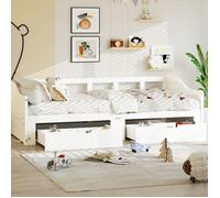 Lit enfant 90x200 cm - TANANT - Bois massif - 2 tiroirs - Canapé lit - Blanc