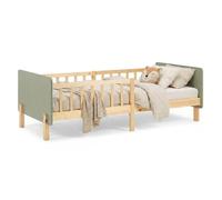 Homestyle4u Lit enfant en bois de pin 90x200 vert avec sommier à lattes et barrière