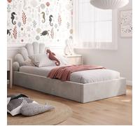 Lit enfant 90x200cm - Sommier à lattes - Tête de lit coquillage - Lit simple chambre d’enfant - De 4 à 18 ans - Velours gris