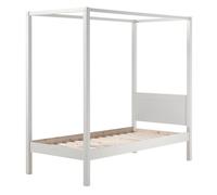 Vipack Lit à baldaquin Pinie 90x200 cm en pin massif laqué blanc avec voile Blanc G
