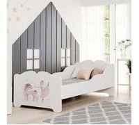 Lit enfant ANNA 140x70 blanc avec sommier, matelas et motif fille avec licorne