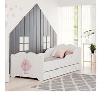 Lit enfant ANNA 140x70 blanc avec tiroir, sommier, matelas avec illustration de princesse