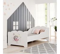 Lit enfant ANNA 160x80 blanc avec sommier, matelas et motif princesse endormie