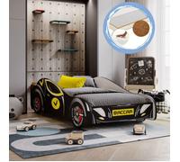 Lit enfant AUTO noir 160x80 cm avec sommier et matelas mousse-coco Aloe Vera