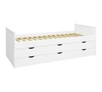Lit enfant avec 6 tiroirs de rangement laqué blanc - 71.8 x 208 x 99.3 cm -PEGANE- Blanc G