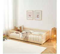 Lit enfant avec barrières EDEN pin massif 90x190 sommier inclus - Bois