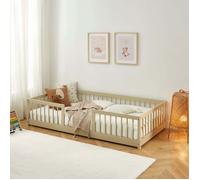Lit enfant avec barrières EDEN pin massif beige 90x190 sommier inclus