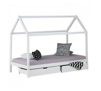 Lit D'Enfant avec Matelas 90x200 cm Lit Maison Lit Cabane Lit Montessori Lit Bois Blanc Tiroir
