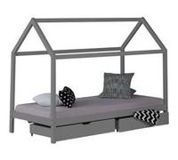 Lit Enfant avec Matelas Cadre de Lit Cabane Enfant 90x200 cm Gris Avec Tiroirs Gris G