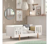 Lit Enfant Avec Sommier Pin Massif Et Imitation Bois Darius Blanc Bois 70X140