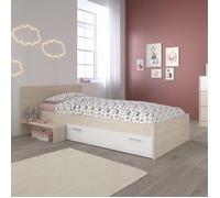 Lit enfant avec tiroir et marche bicolore 90x200 PIA - Blanc - Fabriqué en France - Terre de Nuit