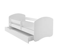 ACMA II Lit Junior 160x80 cm Blanc avec Matelas et Sommier à Lattes - Lit Enfant avec Barrières de Sécurité, Supporte Jusqu’à 120 kg, Version avec Tiroir