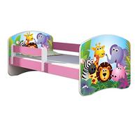 Lit enfant Bébé ACMA II TIROIR MATELAS GRATUITE ROSE (01 Zoo, 140x70 cm)