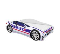 Lit enfant Bébé Toddler avec Matelas Sommier Police Voiture De Course - ACMA - 160x80 cm - Bois - A lattes