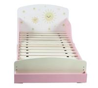 Lit enfant blanc-rose soleil étoiles - barrière sécurité + sommier lattes - Junior 150×77×60 cm - Matelas 140×70 cm - Sans matelas
