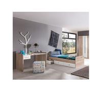 Lit enfant + bureau coloris Imitation chêne San Remo, rechampis blanc - -