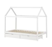 Lit enfant cabane blanc 90x200 avec 2 tiroirs