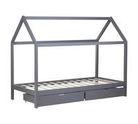 Lit Enfant cabane Gris 90x200 avec 2 tiroirs Gris