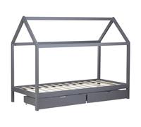 Lit enfant cabane gris 90x200 avec 2 tiroirs