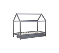 Lit enfant cabane gris 90x200 avec 2 tiroirs