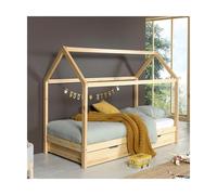 Lit Enfant Cabane & Tiroir "Dallas" 90x200cm Naturel