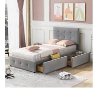 Lit enfant capitonné - MERAX - 90 x 200 cm - Tiroirs intégrés - Style scandinave - Gris