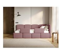 Lit enfant - CLOUDY - 120x200 cm - tête de lit à droite - coffre & 2 barrières - velours rose