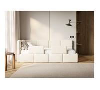 Lit enfant - CLOUDY - 120x200 cm - tête de lit à gauche - coffre & 2 barrières - velours crème