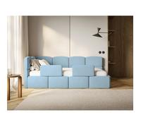 Lit enfant - CLOUDY - 120x200 cm - tête de lit à gauche - matelas & coffre de rangement - velours bleu clair
